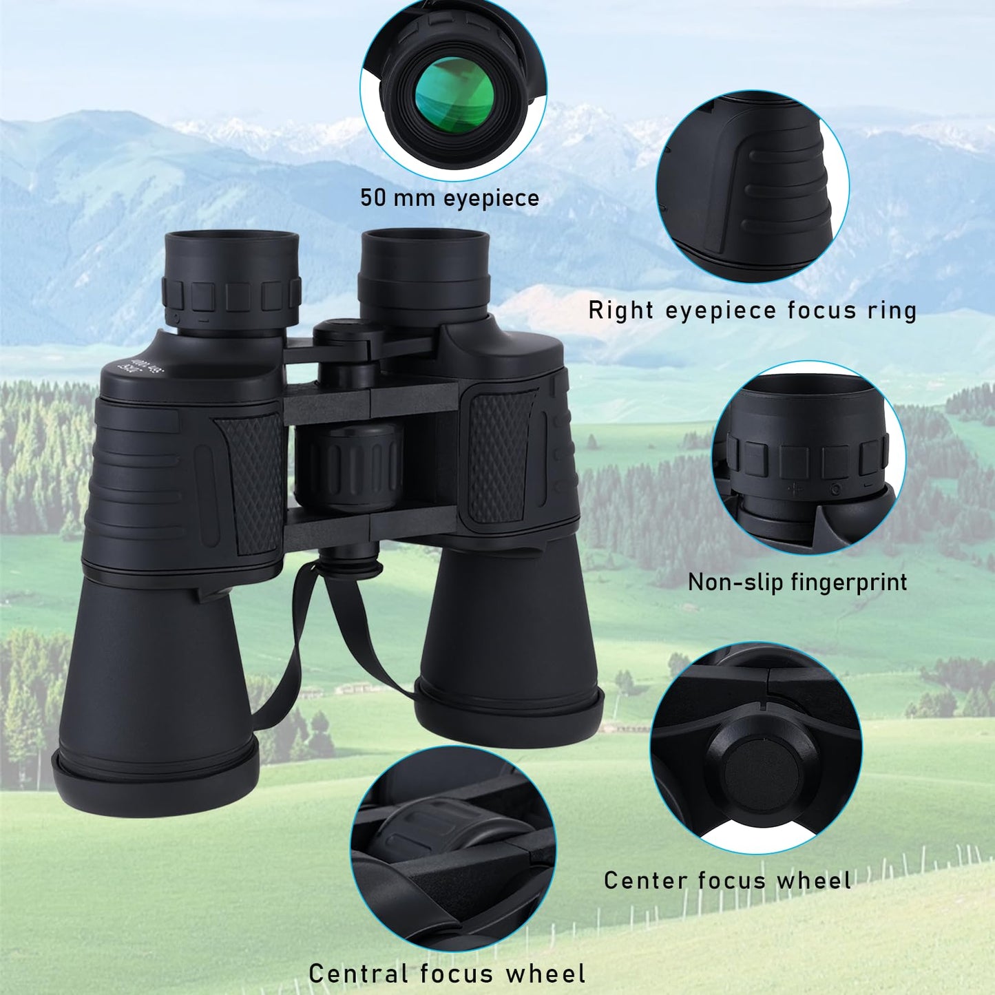 Herwicm Adult Binoculars 20x50 Large Viewing Angle High Power Binoculars Military Compact HD Professional/Daily Waterproof for Bird Watching Trips Hunting Binoculars with Tote