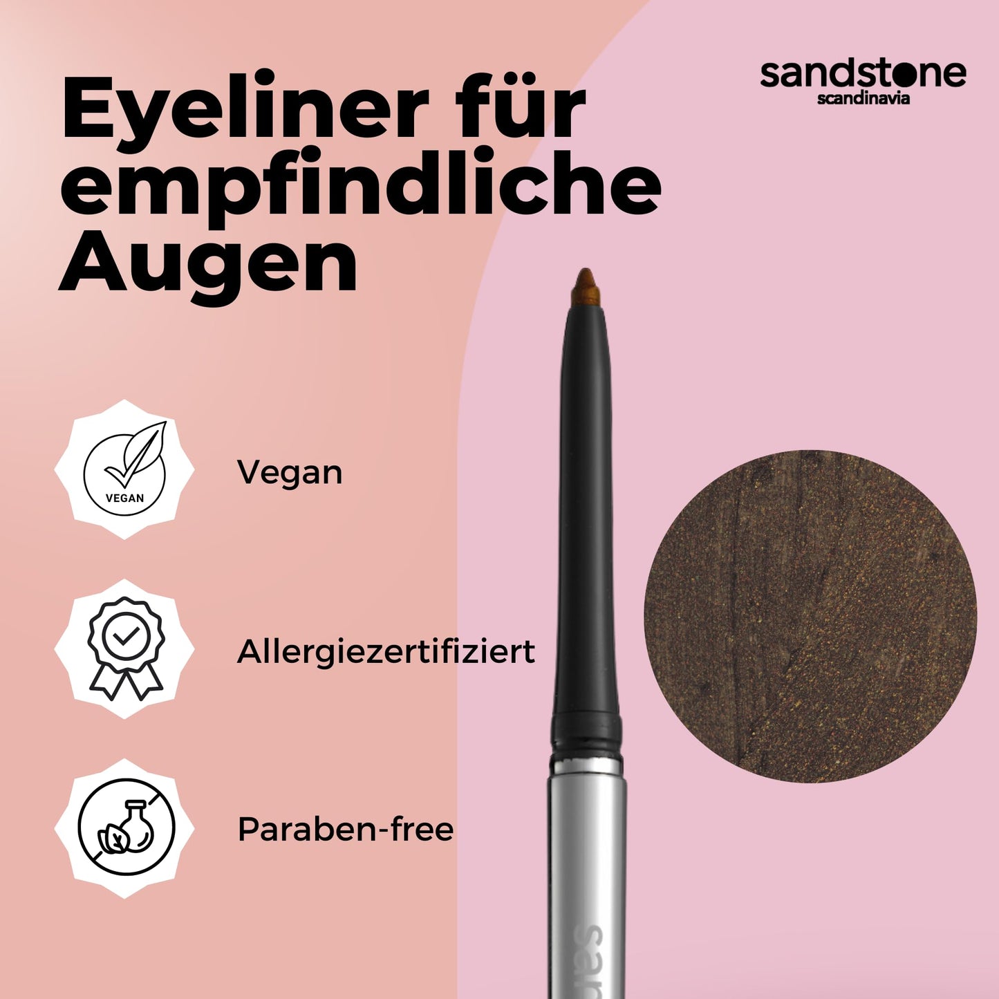 Sandstone Scandinavia Hypoallergenic Eyeliner Waterproof (Spicy Cinnamon) - Unscented Metallic Brown Eye Liner - Vegan and Cruelty Free Eye Pencil - Colored Eyeliners for Sensitive Eyes