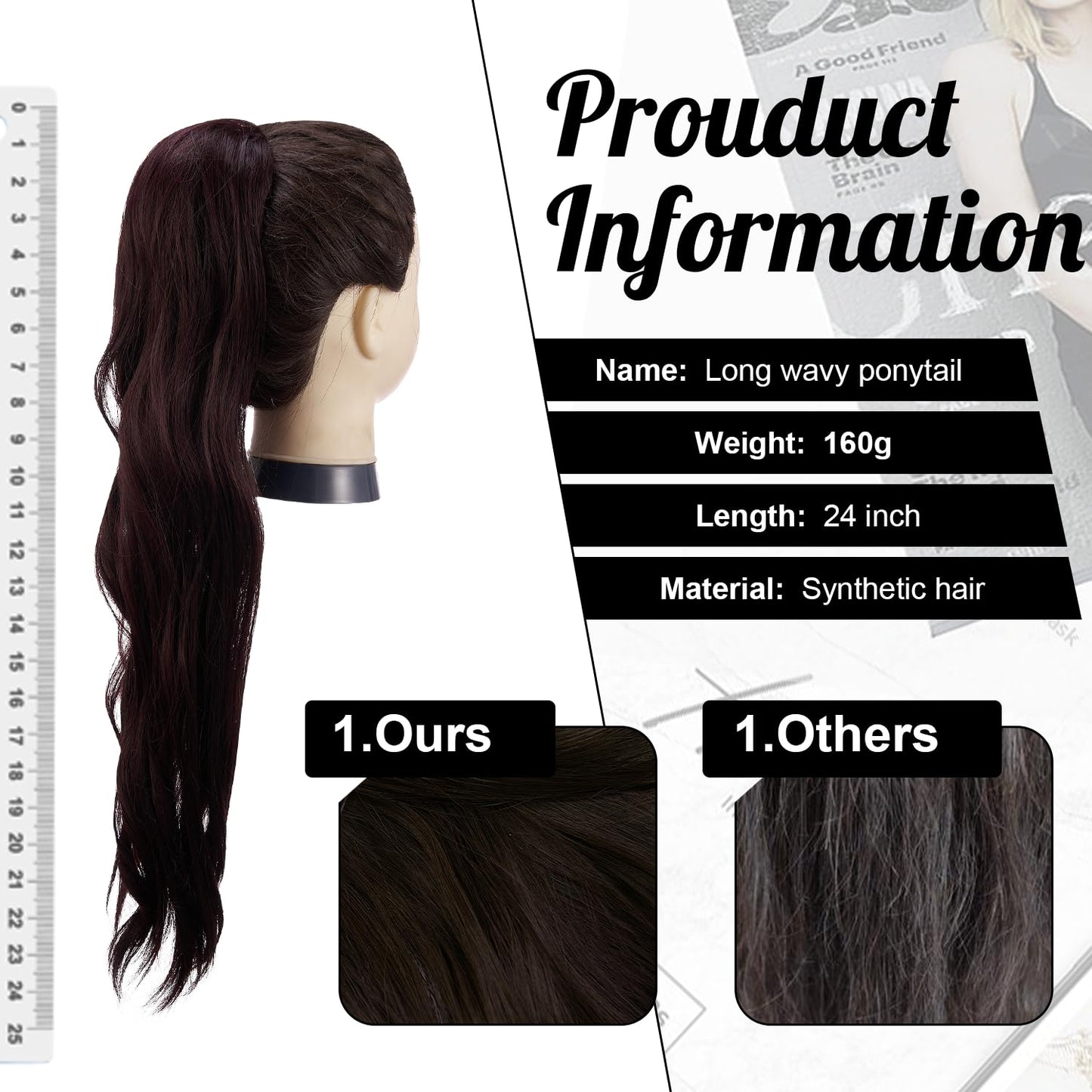 Lynclare Drawstring Ponytail Hair Extension for Women, 24 Inch Long Wavy Natural Soft Clip in Pony Tails Hairpiece for Daily Party Use