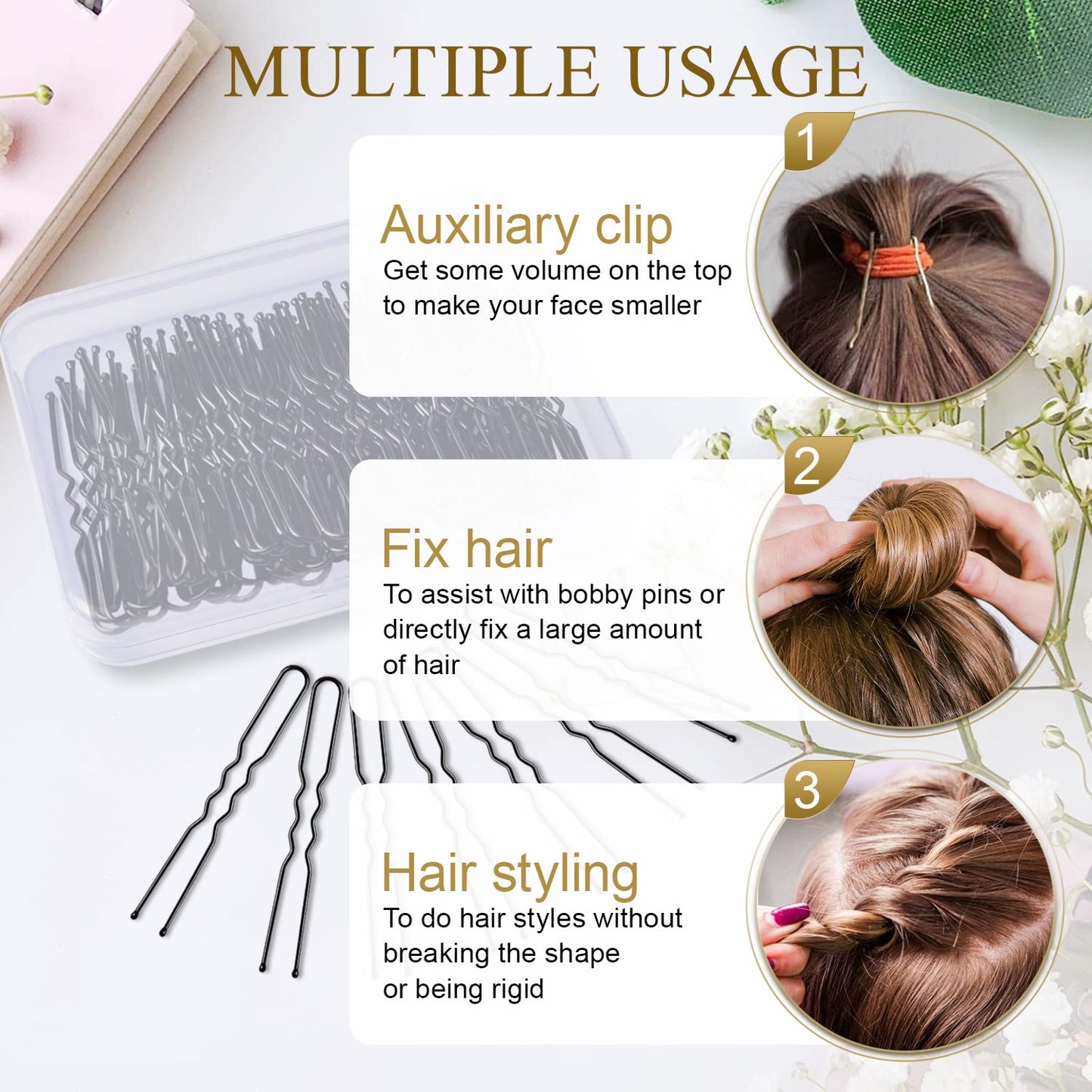 Hair Pins for Women, IKOCO 2.75 inch Hair Pins for Buns Black U Shaped Hair Pins with Storage Box