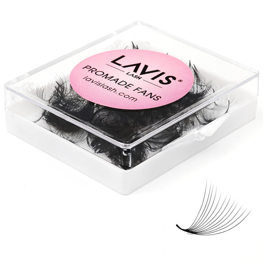 LAVISLASH 500 Promade Fans Eyelash Extension | Handmade Loose Volume Lash | Mutiple Options 3D-8D/10D/12D/14D/16D Fans | 0.03/0.05/0.07mm Thickness | C/CC/D Curl | 8-16mm Length(12D-0.03-D-13mm)