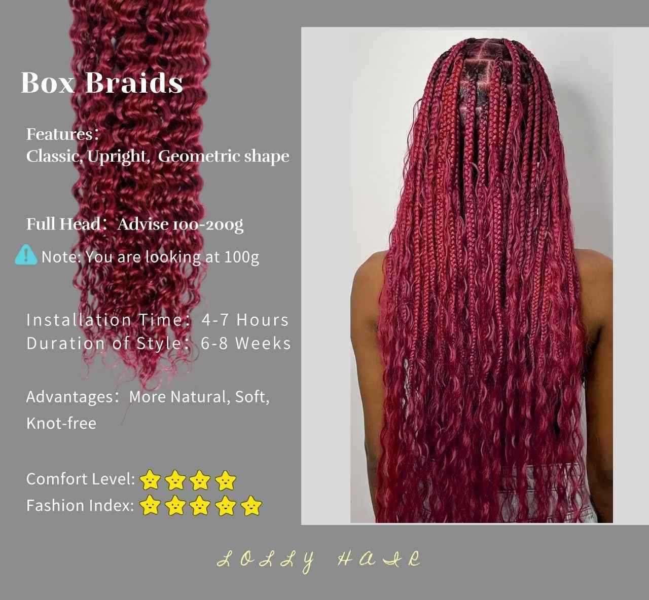 Ubinica Burgundy Deep Wave Braiding Human Hair 2 Bundles Total 100g 24 Inch Deep Wave Bulk Braiding Hair for Boho Braids