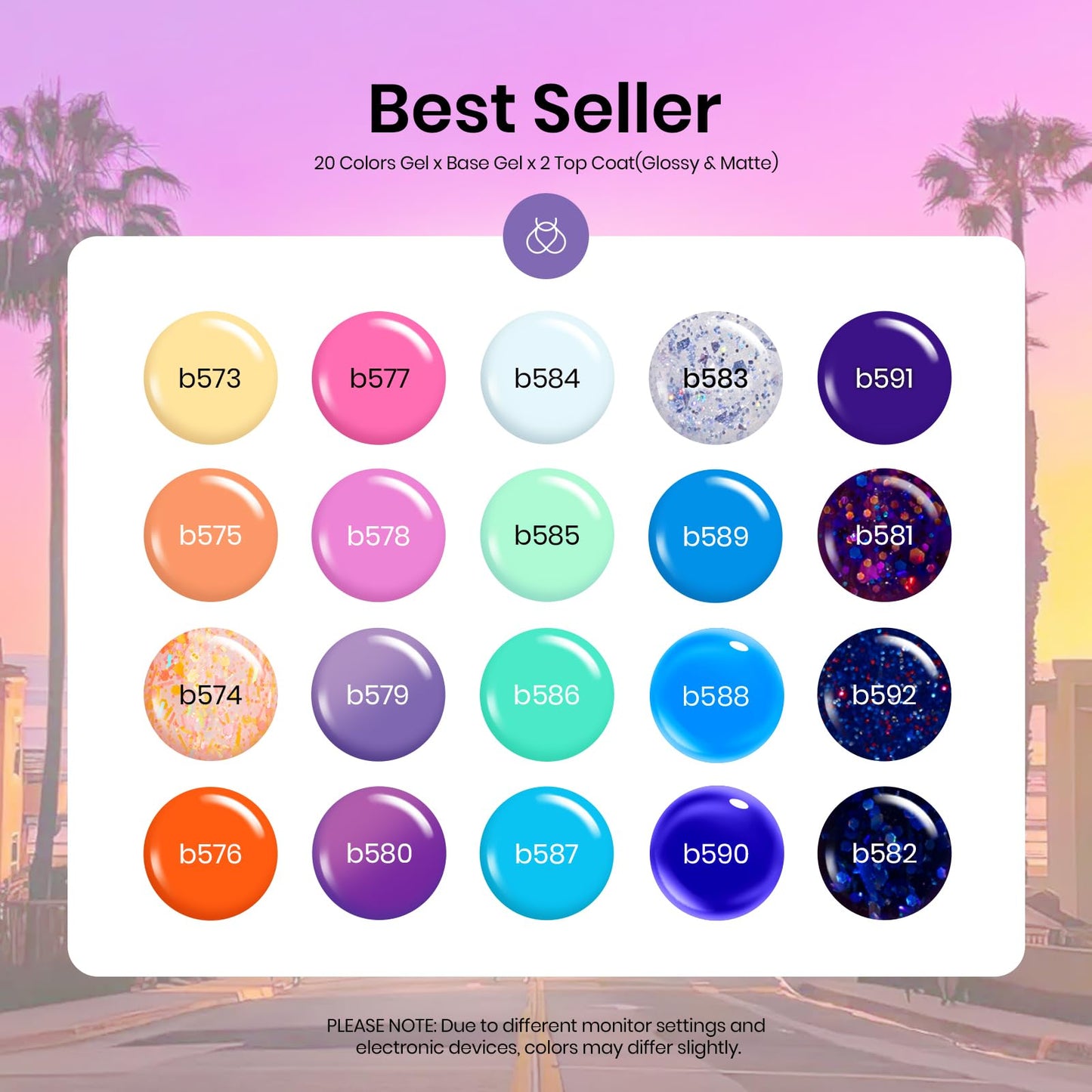 Beetles 23Pcs Gel Nail Polish Set with Base & Top Coat Gel, Summer Gel Polish Green Purple Blue Glitter Orange Red Coastal Twilight Temperature Change Soak off Uv Led DIY Nail Art Home Salon