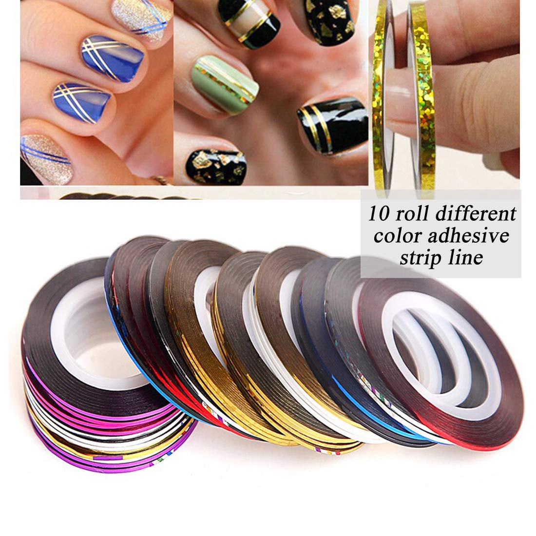 AddFavor 30 Roll Holographic Transfer Nail Foil Sticker Silver Laser Nail Decals 10 Roll Nails Strip Tape for Nails Art Design Decoration