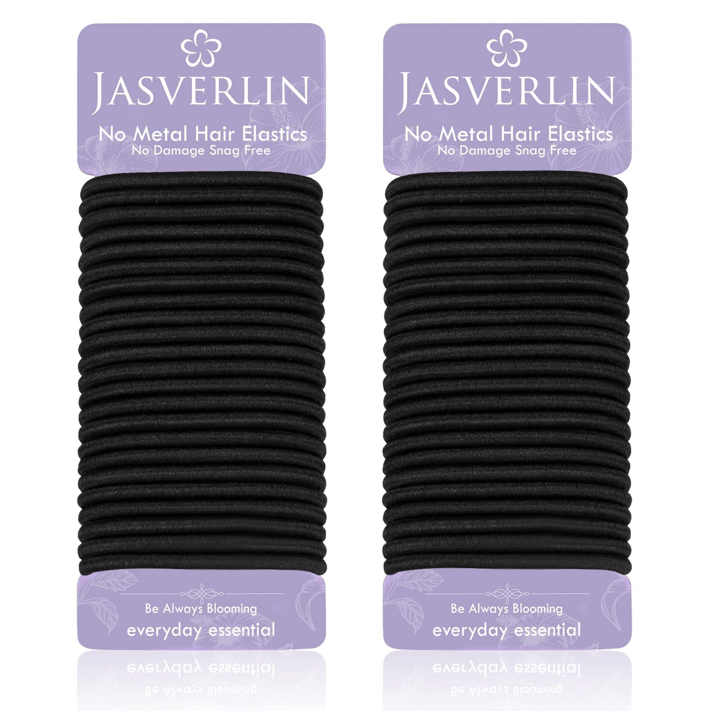 JASVERLIN Black Thick Hair Ties - 6mm Thickness Hair Elastics Tie Ponytail Holders for Women Girls Thick Curly Hair Rubber Bands Durable Stretchy Nylon Hairties for Ponytails Braids 48 Count (Black)