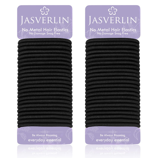 JASVERLIN Black Thick Hair Ties - 6mm Thickness Hair Elastics Tie Ponytail Holders for Women Girls Thick Curly Hair Rubber Bands Durable Stretchy Nylon Hairties for Ponytails Braids 48 Count (Black)