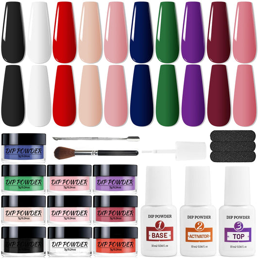 Openlive 10 Color Dip Nail Powder Starter Kit with Base & Top Coat Activator for French Nail Art Manicure Salon DIY at Home