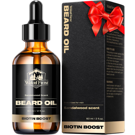 Waking Forest Beard Growth Oil - Biotin Sandalwood Oil with Vitamin E, Rosemary & Castor for Thicker, Softer, Stronger Beards (2oz)