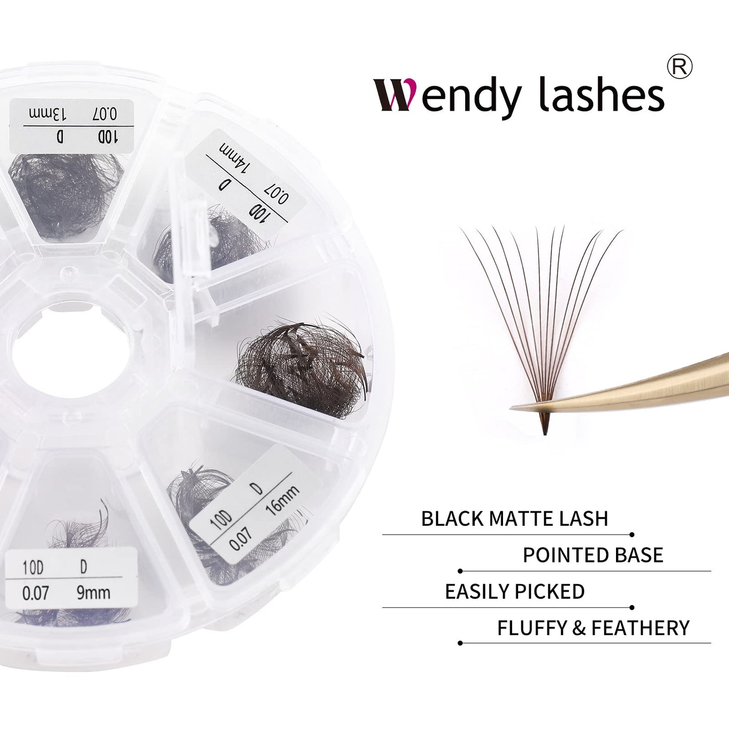 Volume Lash Extensions 10D Brown Premade Fans 500 PCS 0.07mm 9-16mm Mixed C/D Curl Short Stem Premade Volume Eyelash Extensions Pointed Base Fans by WENDY LASHES (500PCS-10D-0.07-D, 9-16mm MIXED)