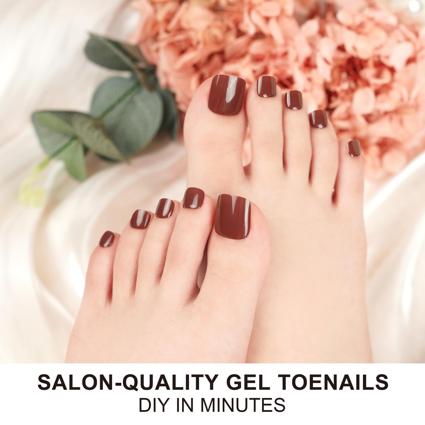 DANNI & TONI Semi Cured Gel Toenail Strips (Maroon) Deep Red Gel Toenail Stickers Glazed Gel Pedi Wraps 37 Stickers