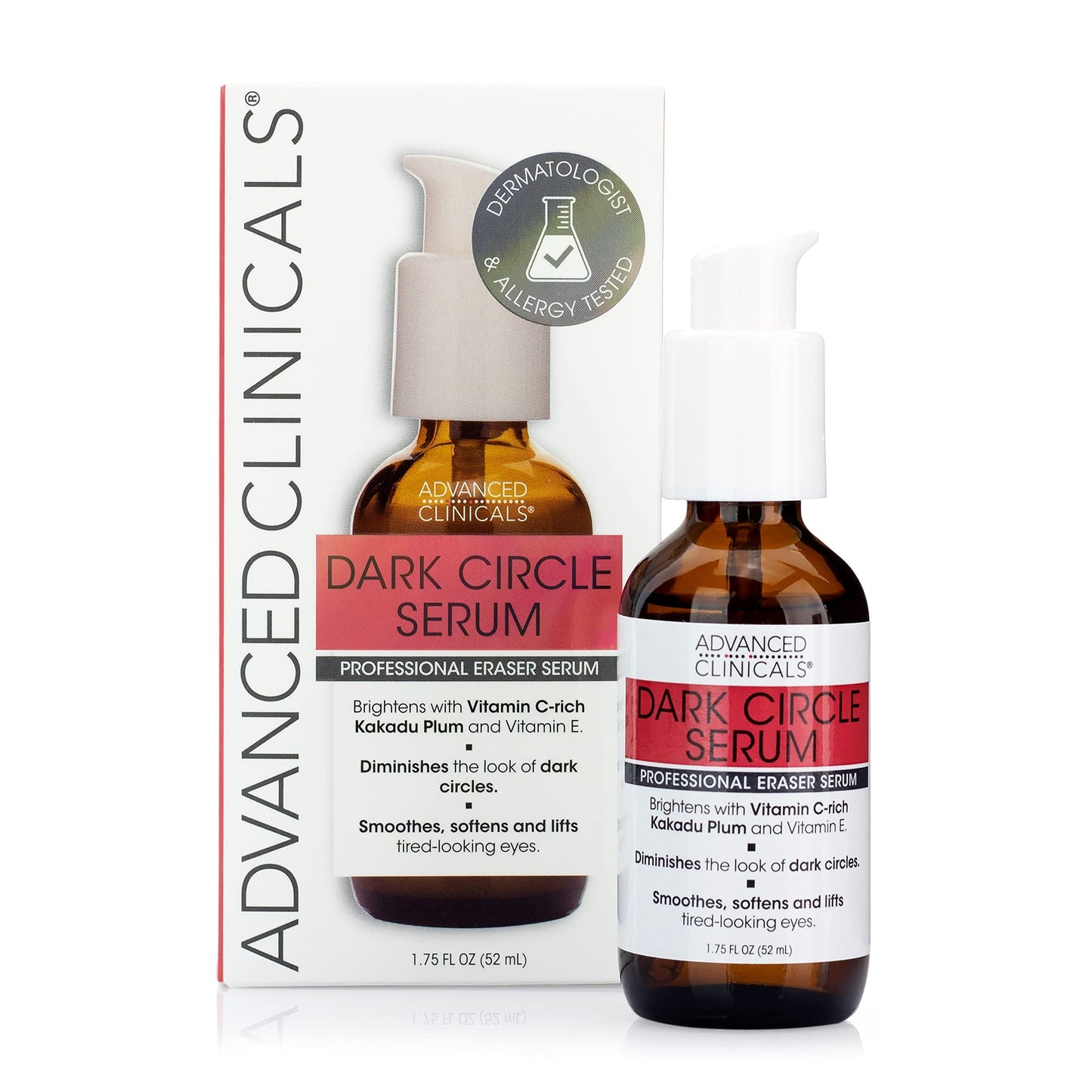 Advanced Clinicals Dark Circle Under Eye Serum Anti Aging Brightening Facial Treatment Targets Look Of Puffy Eyes, Crows Feet, & Sagging Skin W/Vitamin C, Hyaluronic Acid, & Ferulic Acid, 1.75 Fl Oz