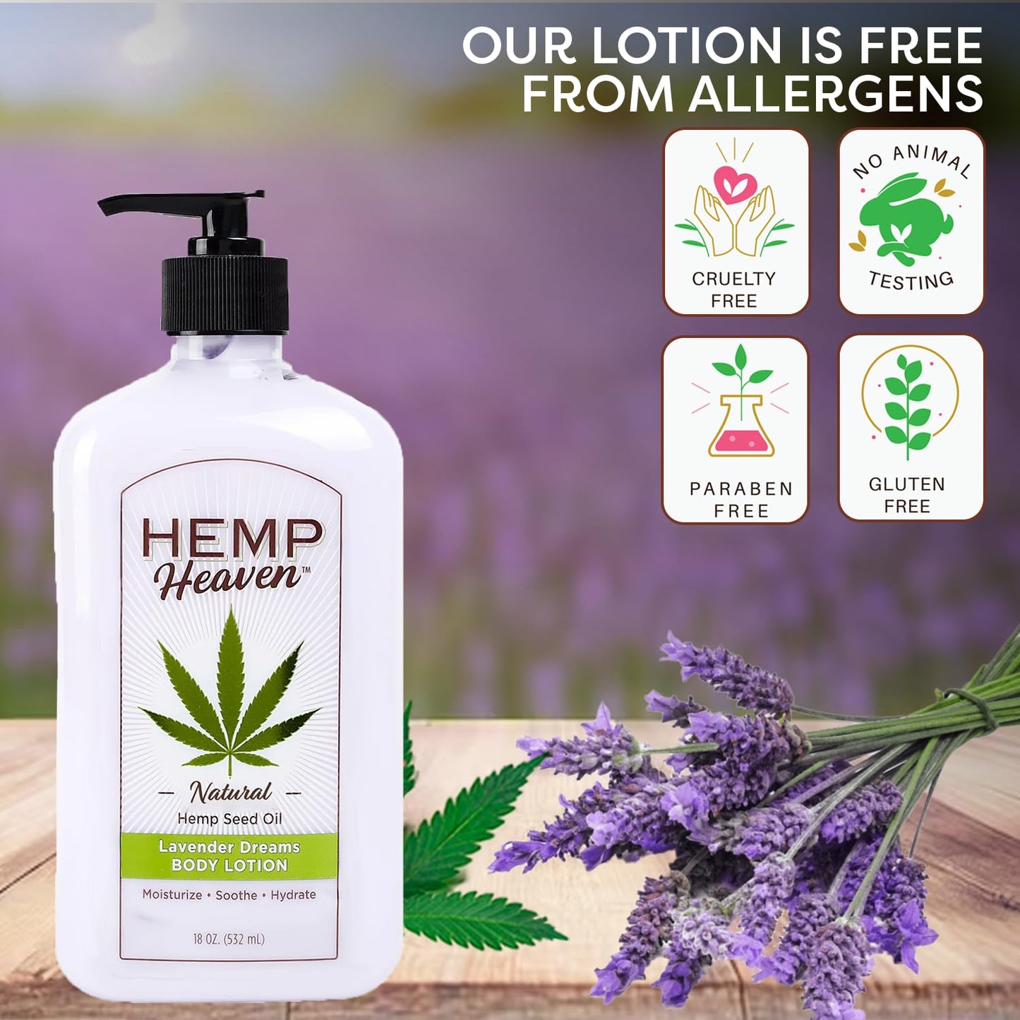 Hemp Heaven Moisturizing Body Lotion - Lavender dreams made with Natural Hemp Seed Oil For Men & Women,18 Oz