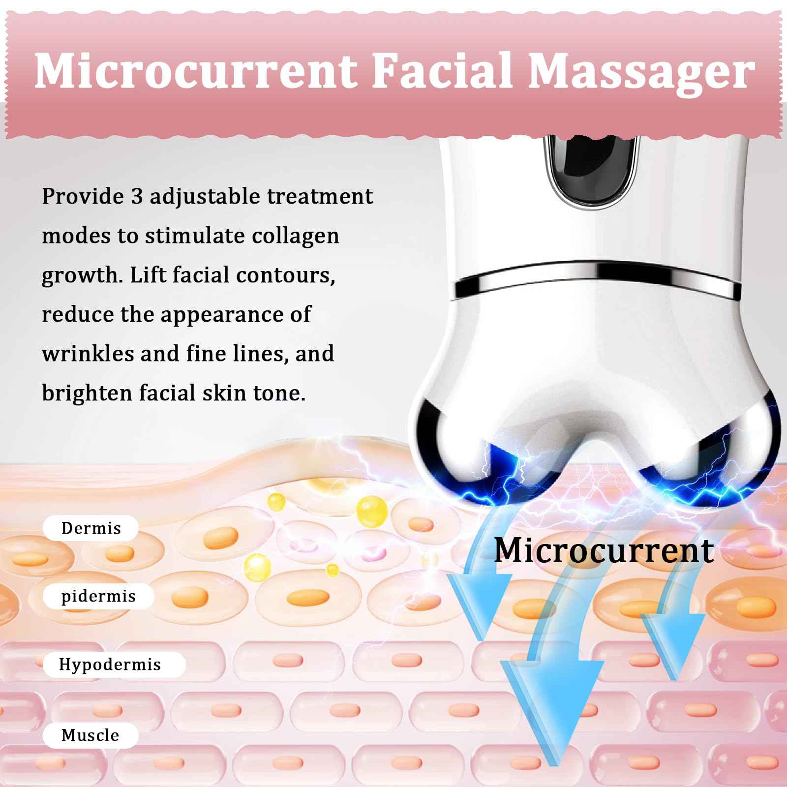 Microcurrent Face Device, USB Microcurrent Facial Shaping Tool for Facial Wrinkle Removal and Anti-Aging，Mini Microcurrent Face Lift Device for Face Lifting and Facial Sculpting (White)