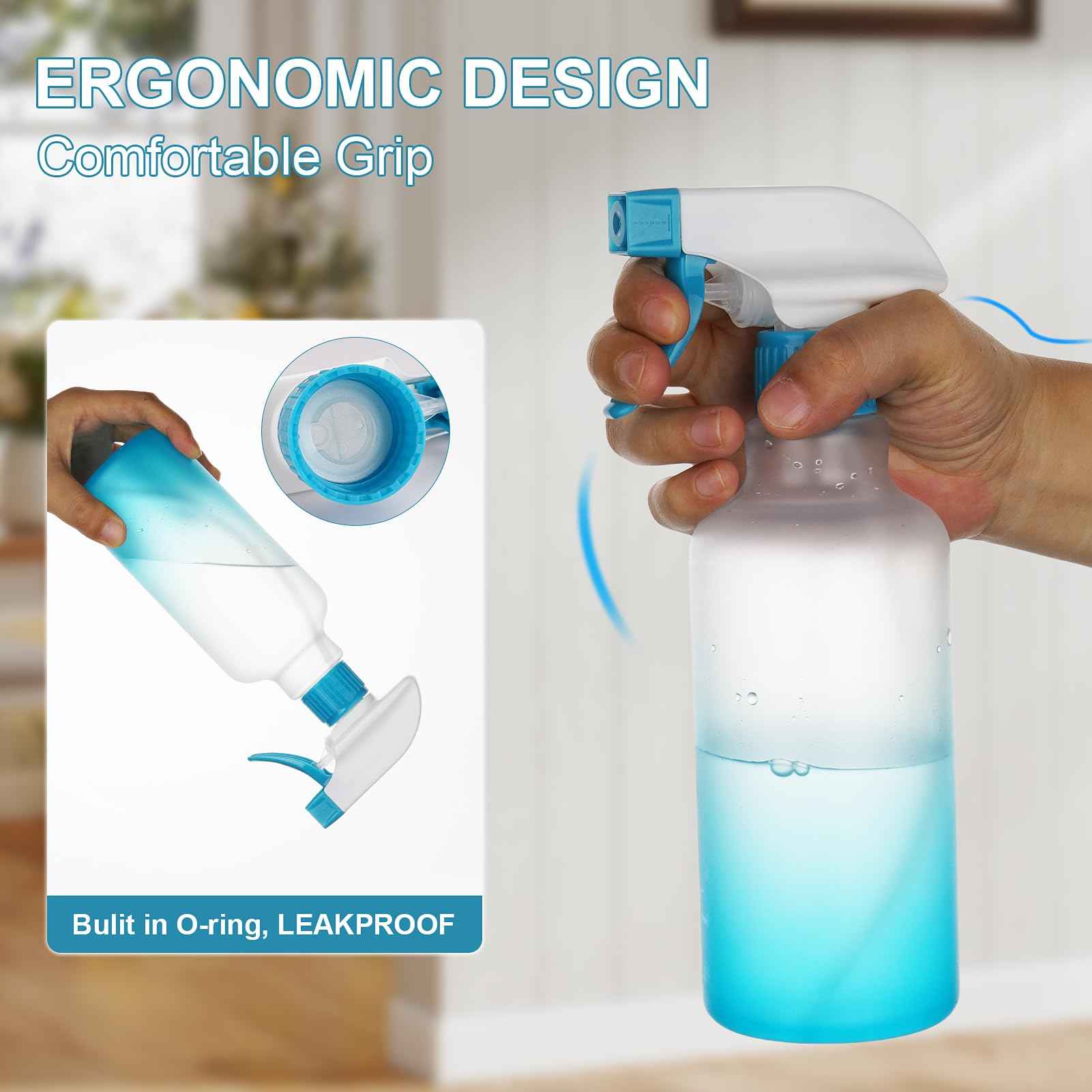 Hethyo Spray Bottles 16.9oz/500ml Plastic Spray Bottle for Hair Mist/Stream Empty Spray Bottle Heavy Duty Refillable Containers for Cleaning Solutions, Plants Gradient 2 Pack (Blue)