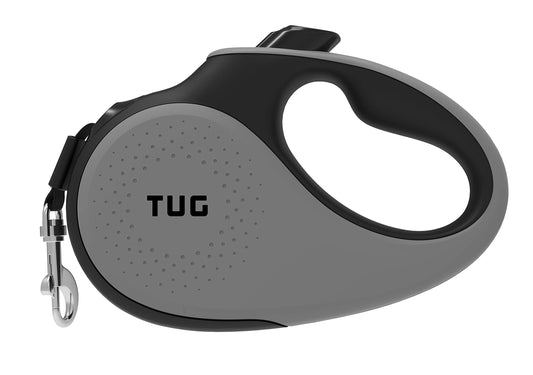 TUG 360° Tangle-Free Retractable Dog Leash with Anti-Slip Handle | 16 ft Strong Nylon Tape | One-Handed Brake, Pause, Lock (Small, Grey)