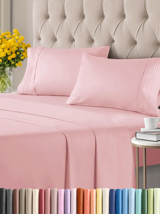 Twin 4 Piece Sheet Set - Breathable & Cooling Bed Sheets - Hotel Luxury Bed Sheets for Women, Men, Kids & Teens - Bedding w/ Deep Pockets & Easy Fit - Soft & Wrinkle Free - Twin Baby Pink Sheets