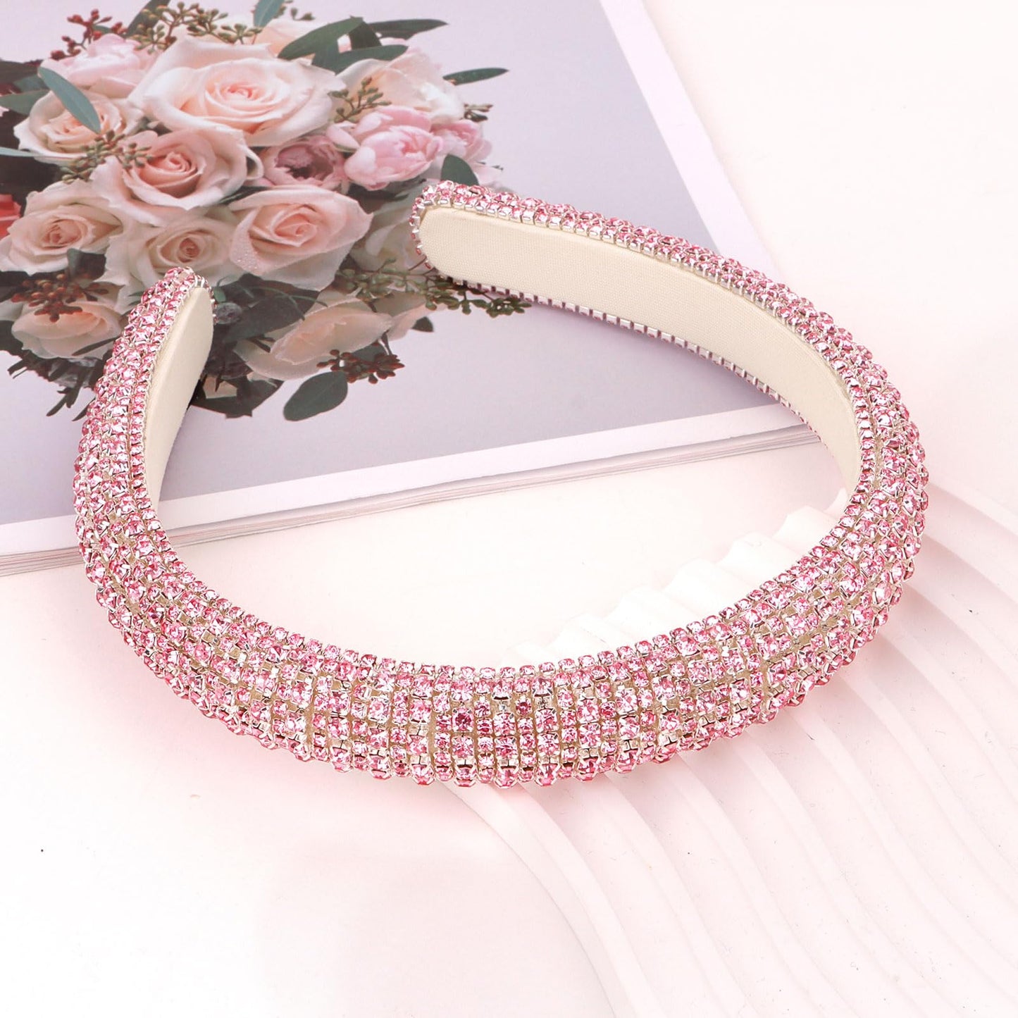 ACO-UINT Pink Rhinestone Headband for Women, Crystal Hairband Diamond Headband Glitter Fashion Headband, Sparkly Jeweled Headband Rhinestone Hair Accessories for Women Girls