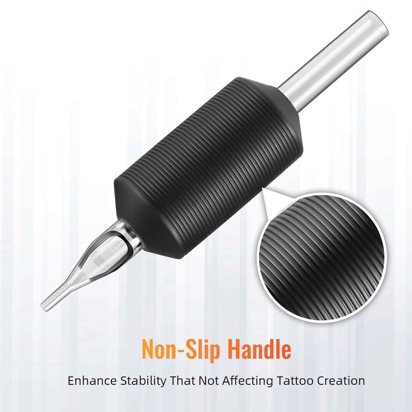 Keilend 5RT Clear Tube Grips 25PCS, 1 Inch Disposable Tube Grip with Black Silicone Grips and Clear Long Tips, 5 Round Tubes for 3RL 4RL 5RL 3RS 4RS 5RS