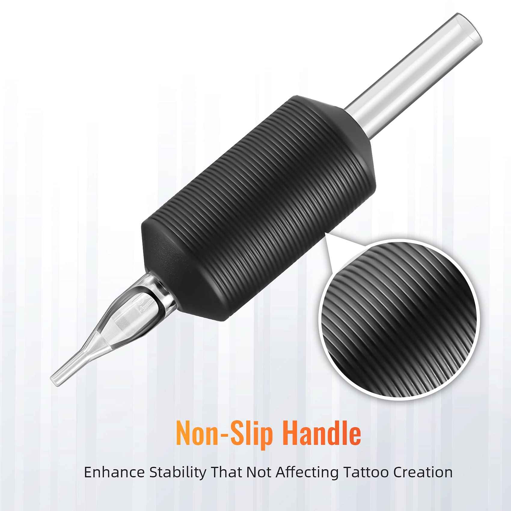 Keilend 5RT Clear Tube Grips 25PCS, 1 Inch Disposable Tube Grip with Black Silicone Grips and Clear Long Tips, 5 Round Tubes for 3RL 4RL 5RL 3RS 4RS 5RS