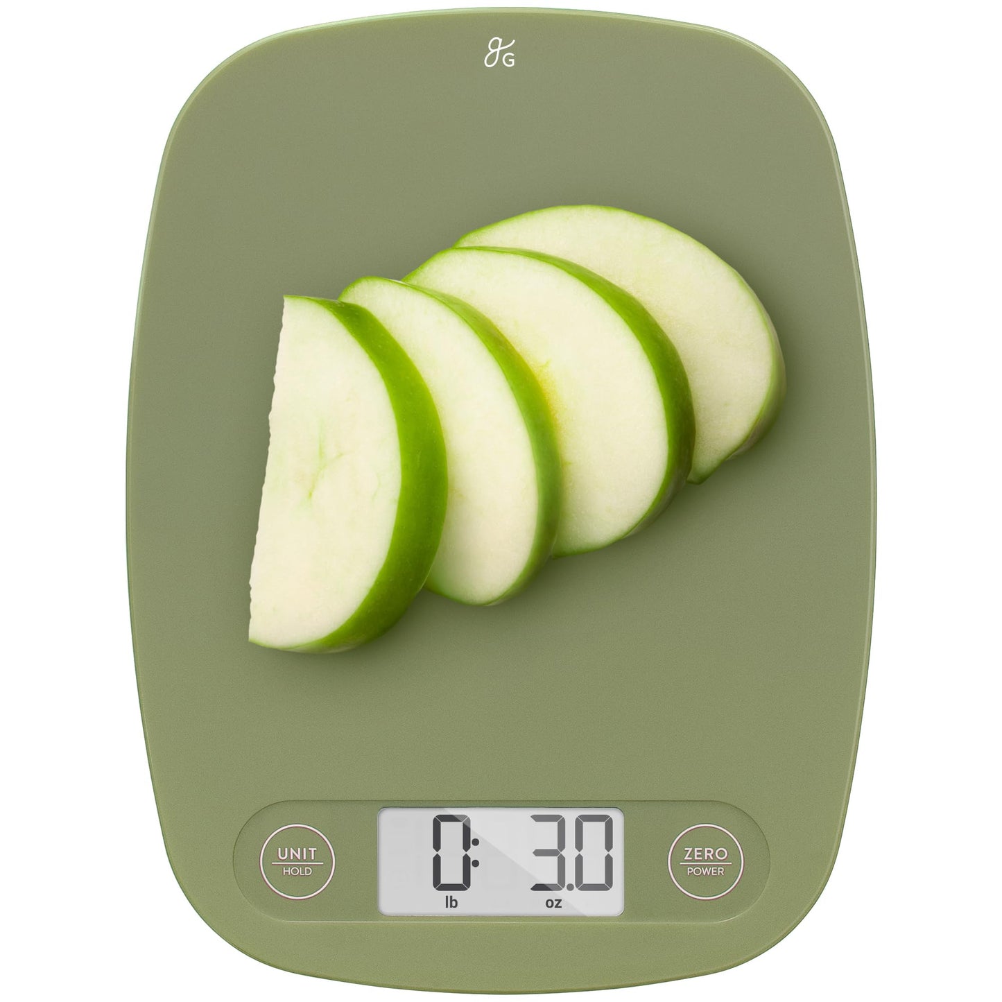 Greater Goods Digital Kitchen Scale - Cooking, Baking, Meal and Food Prep Scale, Weighs in Grams, Pounds and Ounces, Moss Green