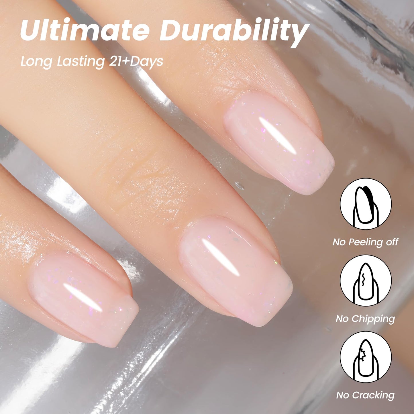 YTD Likomey Nude Glitter Gel Nail Polish,15ml Pink Brocade Shimmer Jelly Translucent Neutral Holographic Iridescent Sparkly Flakes Salon Home DIY UV Manicure Nail Art Varnish,SF370