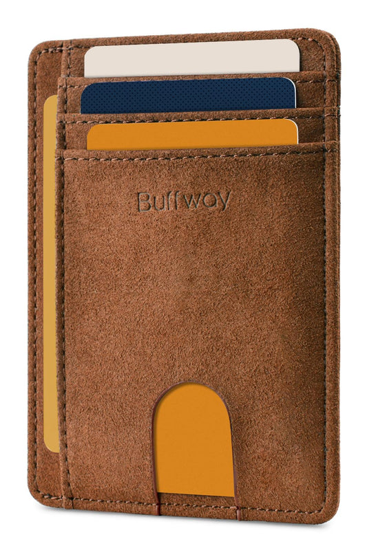 Buffway Slim Minimalist Front Pocket RFID Blocking Leather Wallets for Men and Women - At Sahara Coffee