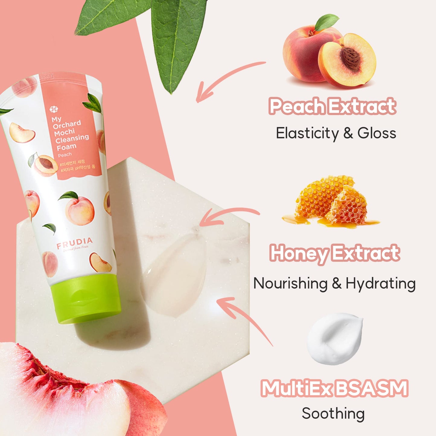 WELCOS FRUDIA My Orchard Peach Cleansing Foam | Moisturizing Face Wash & Foaming Facial Cleanser | Hydrating Face Wash for Dry Skin | K Beauty Exfoliating Gentle Face Wash & Foam Cleanser (4.23 Oz)