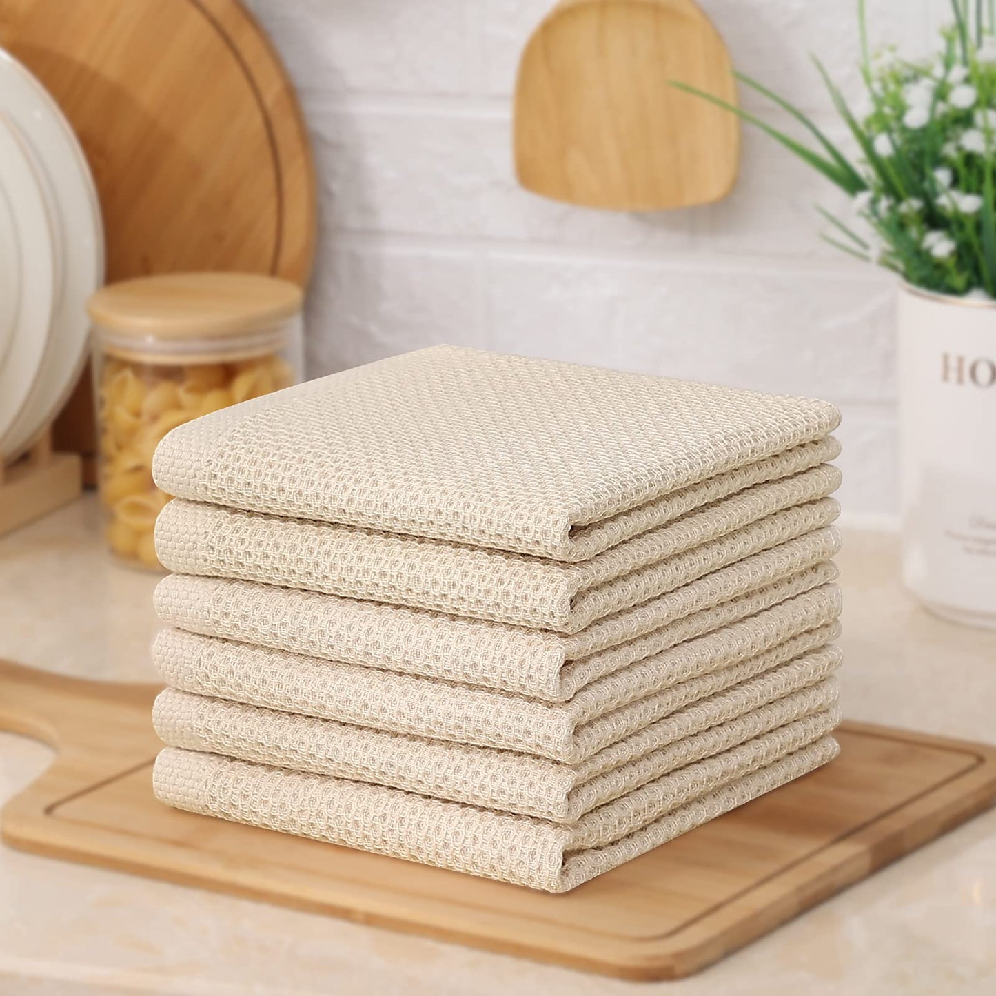 Kitinjoy 100% Cotton Kitchen Dish Cloths, 6-Pack Waffle Weave Dish Towels for Drying Dishes Super Soft Absorbent Quick Drying Dish Rags, 12 X 12 Inches