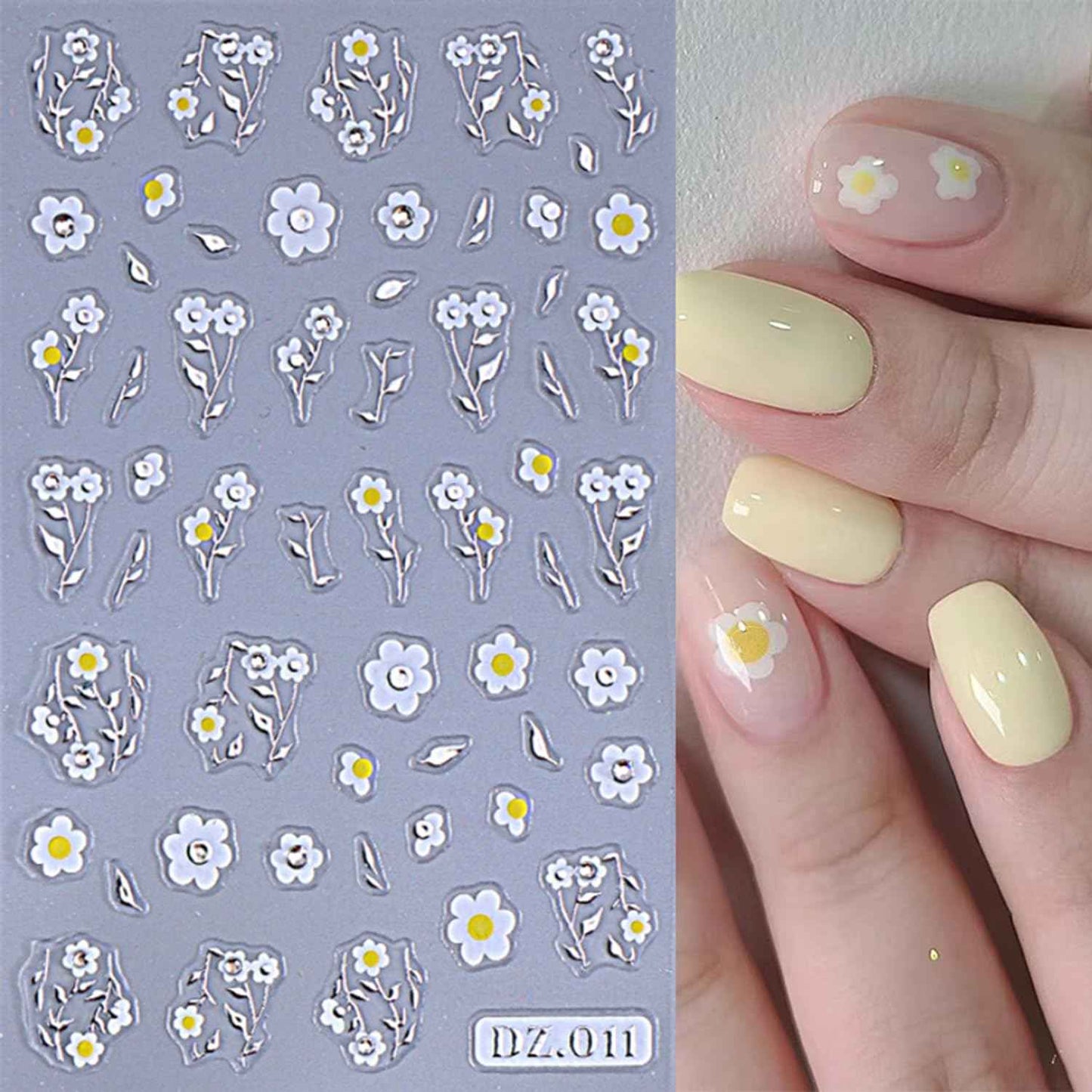Tyuimhx 8 Sheets Flowers Stickers for Nail Art 3D Gold Silver Purple Pink Blue Green Flower Designs Stickers for Nail Art Supplies Spring Summer Nail Stickers for Women DIY Nail Art Decorations
