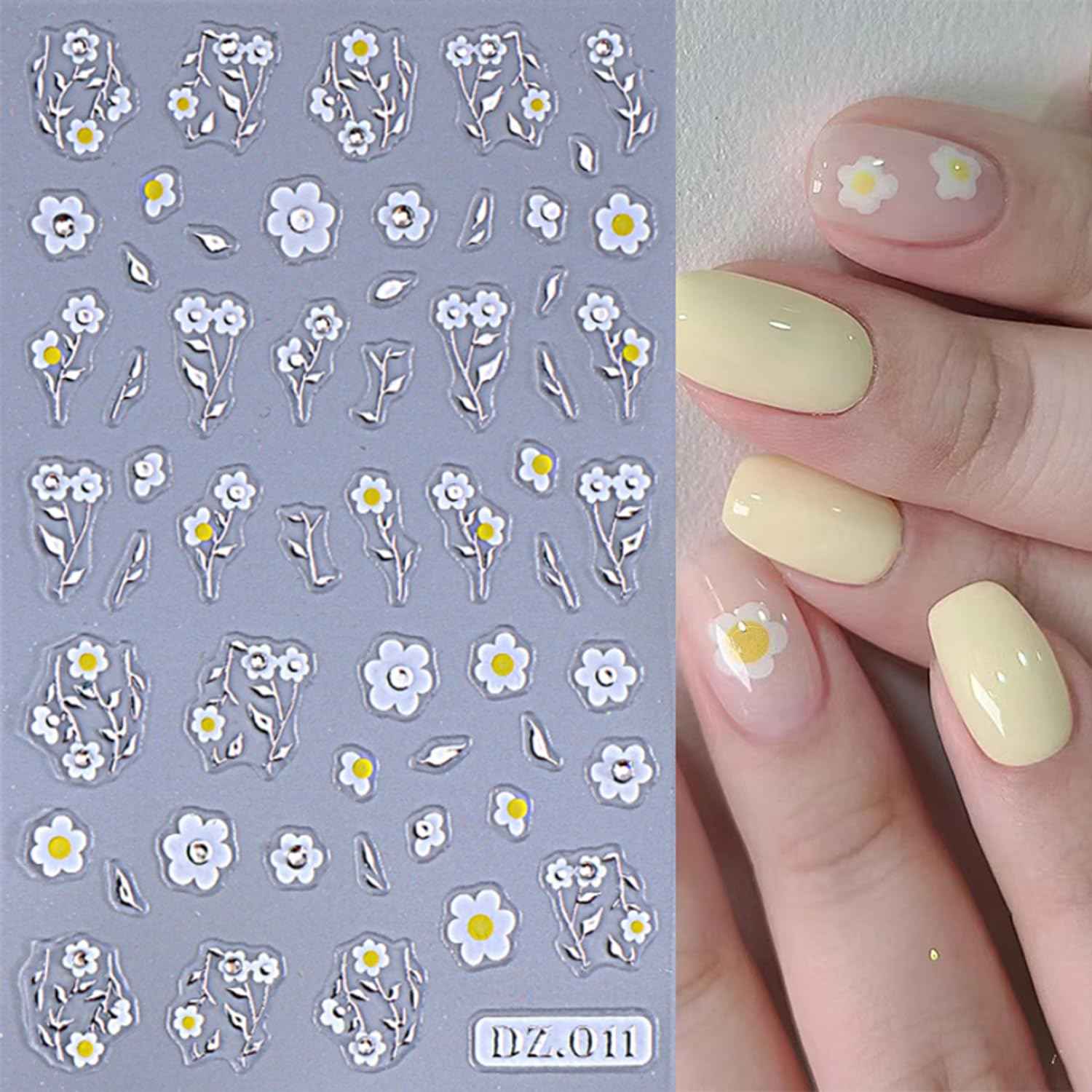Tyuimhx 8 Sheets Flowers Stickers for Nail Art 3D Gold Silver Purple Pink Blue Green Flower Designs Stickers for Nail Art Supplies Spring Summer Nail Stickers for Women DIY Nail Art Decorations