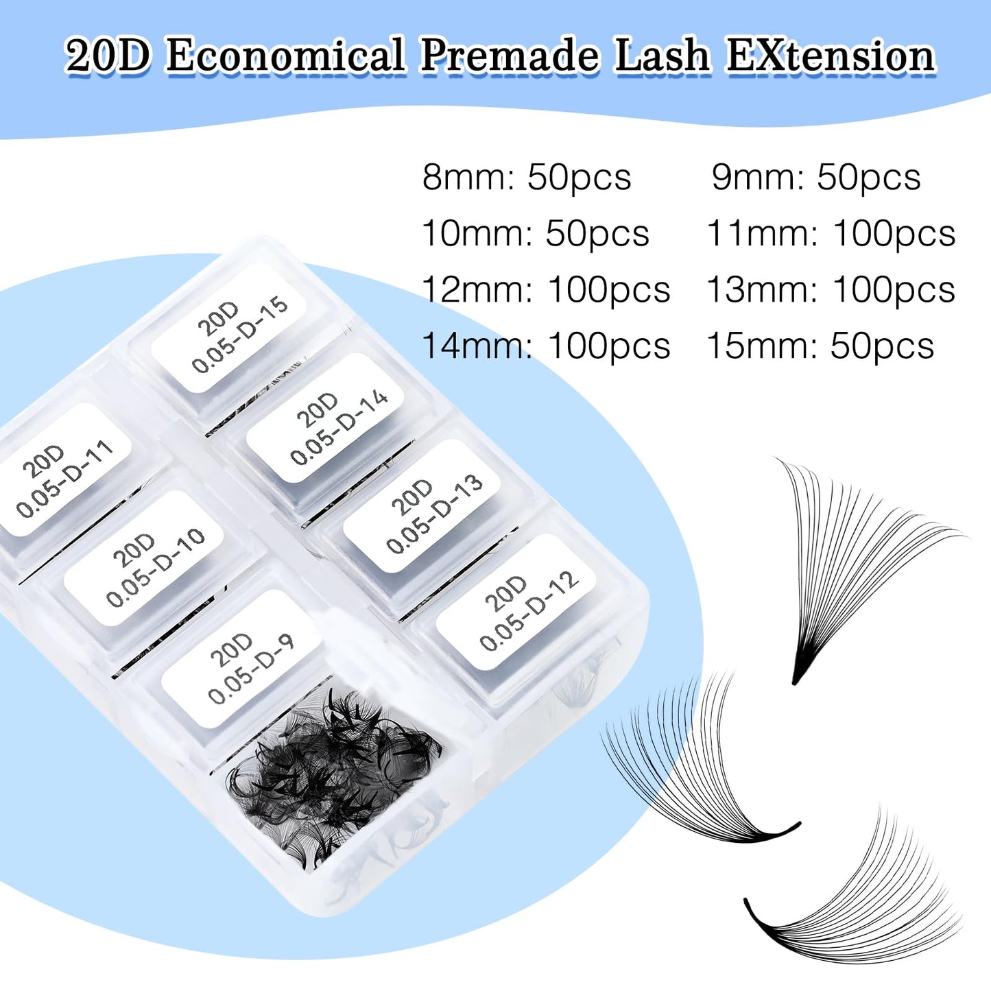 Obeyalash 600 Fans Premade Lash Fans Pre-made Lash Extensions Premade Volume Fans Eyelash Extensions Promade Loose Fans for Lash Extension Supplies Handmade Lash Premade Fans (20D-0.05D-D, 8-15mm)