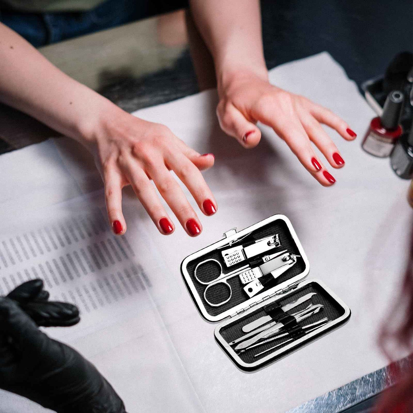 12pack Manicure Set in Bulk, Nail Clippers Kit Stainless Steel Fingernail Clippers Set, Sturdy Nail Tip Cutter Trimmers Professional Grooming Toenail Clippers Personal Pedicure Kits (8-in-1, Black)