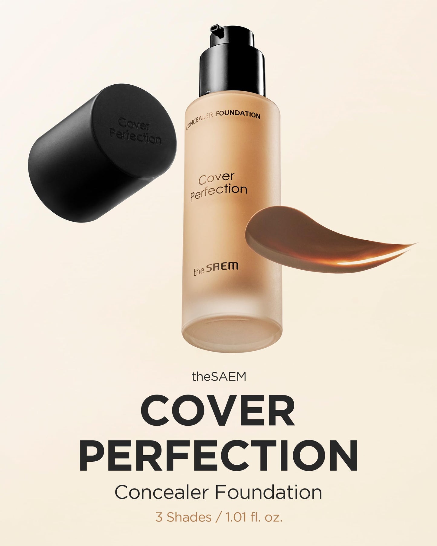 THESAEM Cover Perfection Concealer Foundation - 24H Coverage, Light Liquid Texture - Ideal for Oily, Combination Skin, Provides Semi-Matte, Smooth Finish, 1.01 fl.oz. (2.0 Rich Beige)