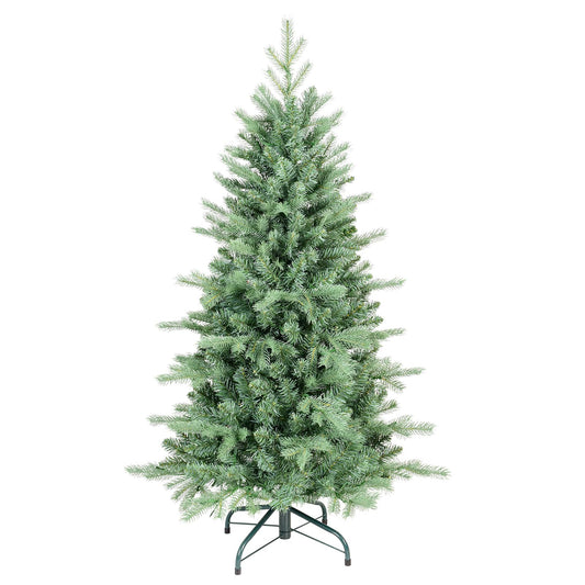 4 FT Artificial Skinny Christmas Tree,Unlit Blue Spruce Slim Pencil Xmas Tree with 566 PE&PVC Mixed Branch Tips,Hinged Pine Tree with Metal Stand for Home Office Décor