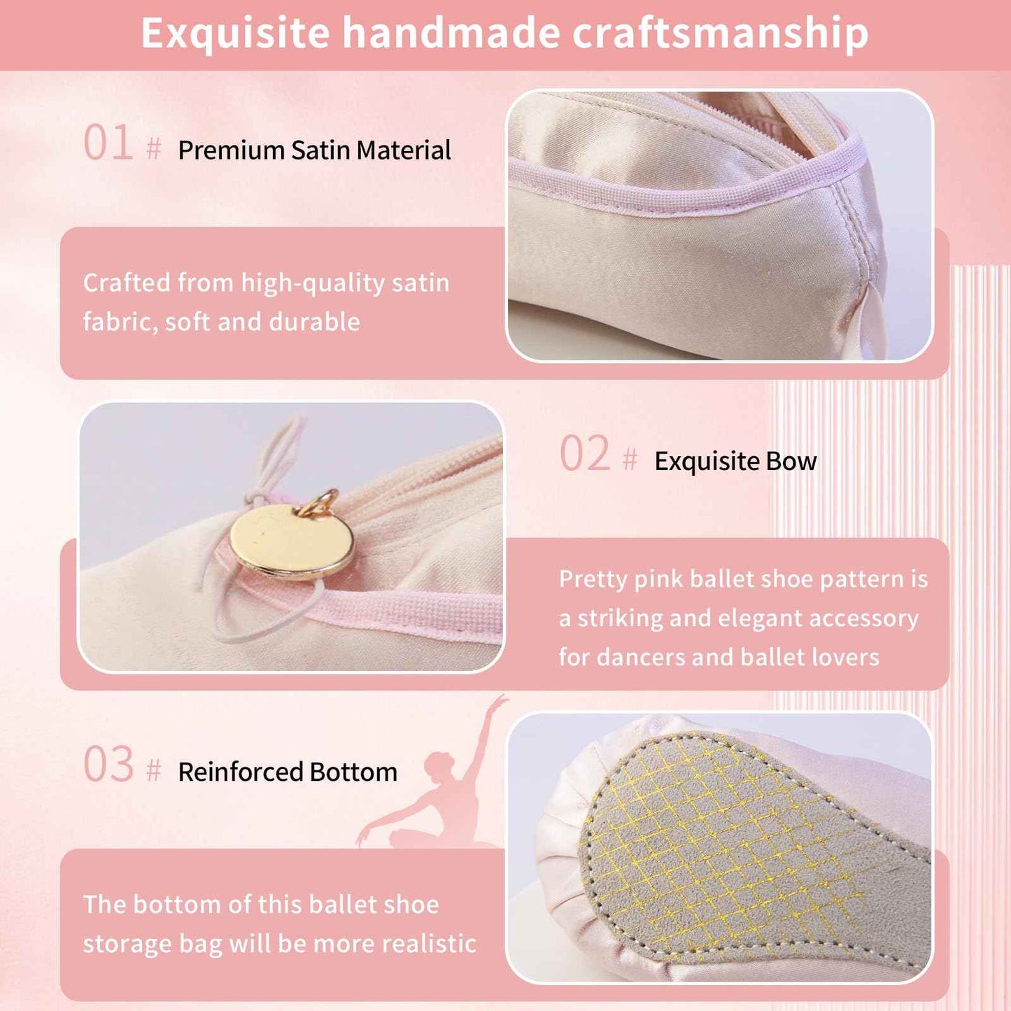 PWQEIONC Ballet Shoe Makeup Bag, Small Cosmetic Bag for Trip Portable Cosmetic Travel Bag, Ballet Dance Shoe Makeup Bag Gifts for Women Girl Dancer Lover (Pale Pink)