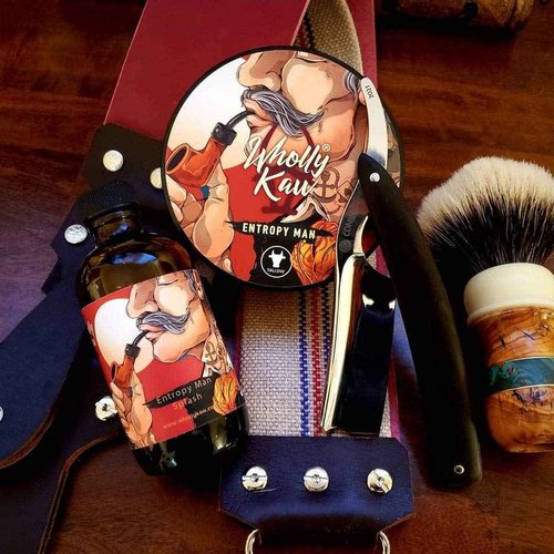 Entropy Man Tallow Shaving Soap. Enriched with Donkey Milk, Water Buffalo Milk, Whey Proteins, Omega 3, Omega 6, Hops Extract. Tobacco, Leather, Plum, Rum, Hay