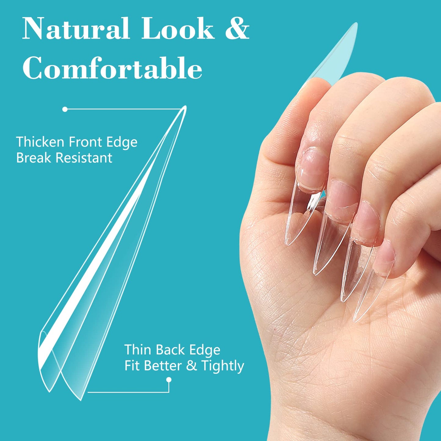 Lionvison 500PCS Clear Stiletto Nail Tips, Medium Wide Acrylic Nail Tips for Dip Powder, Half Cover False Nail Tips, French Tips Nail Extensions for Nail Salon, 10 Sizes Fake Nail Tips