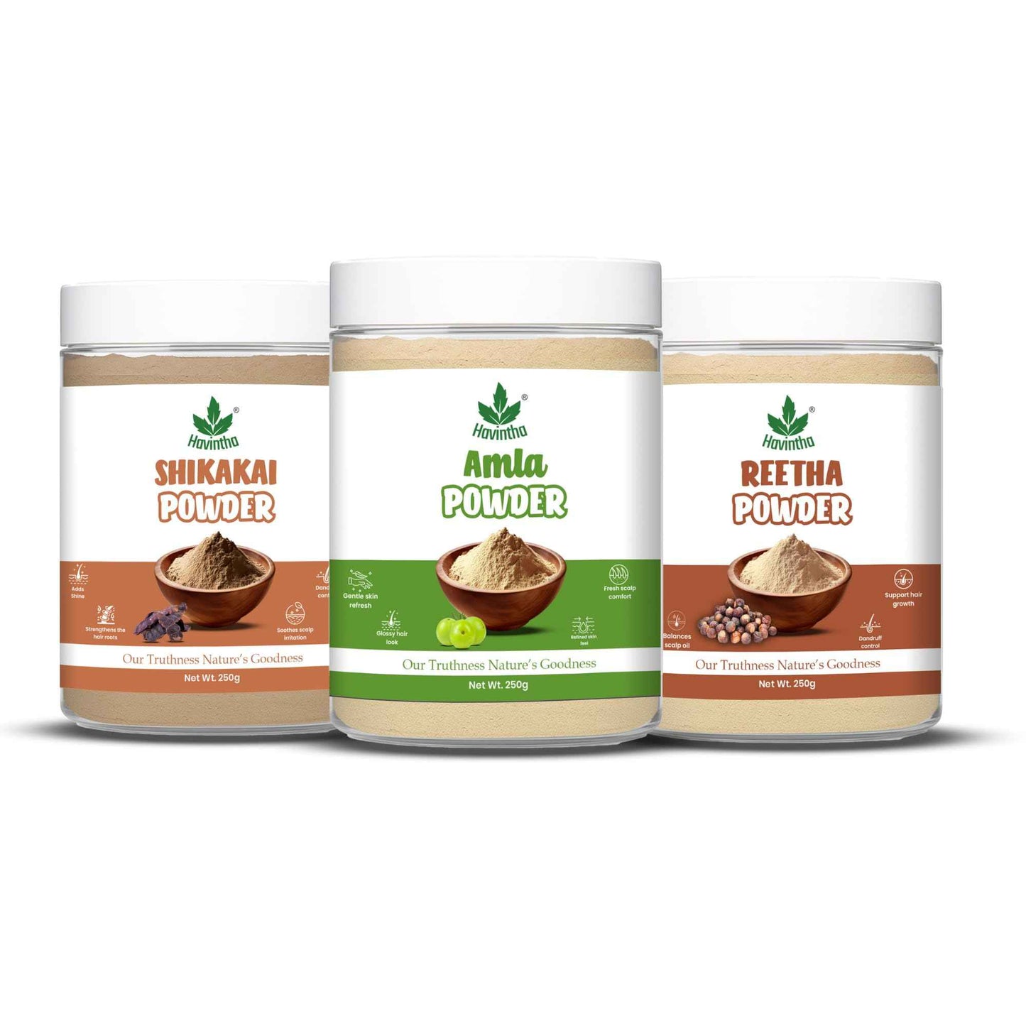 Havintha Amla Reetha Shikakai Powder For Hair - Each 250 gram (Pack of 3)
