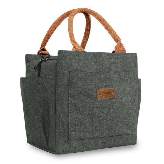 Joymee Lunch Bag Women Insulated Lunch Box Reusable Leakproof Large Spacious Cooler Tote for Womens Mens Adults with Bottle Holder and Side Pockets for Work Office Travel Picnic -Charcoal Gray