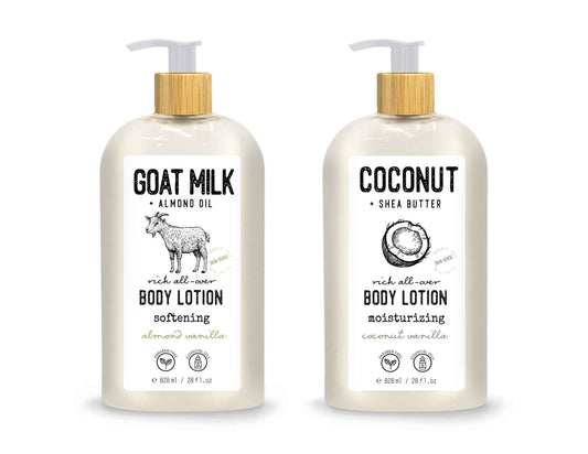 Skin Verse Body Lotion, Goat Milk, Almond Oil Body Lotion, Softening, Almond Vanilla, Coconut, Shea Butter Body Lotion, Moisturizing, Coconut Vanilla, 28 fl. oz. | Home and Body Co