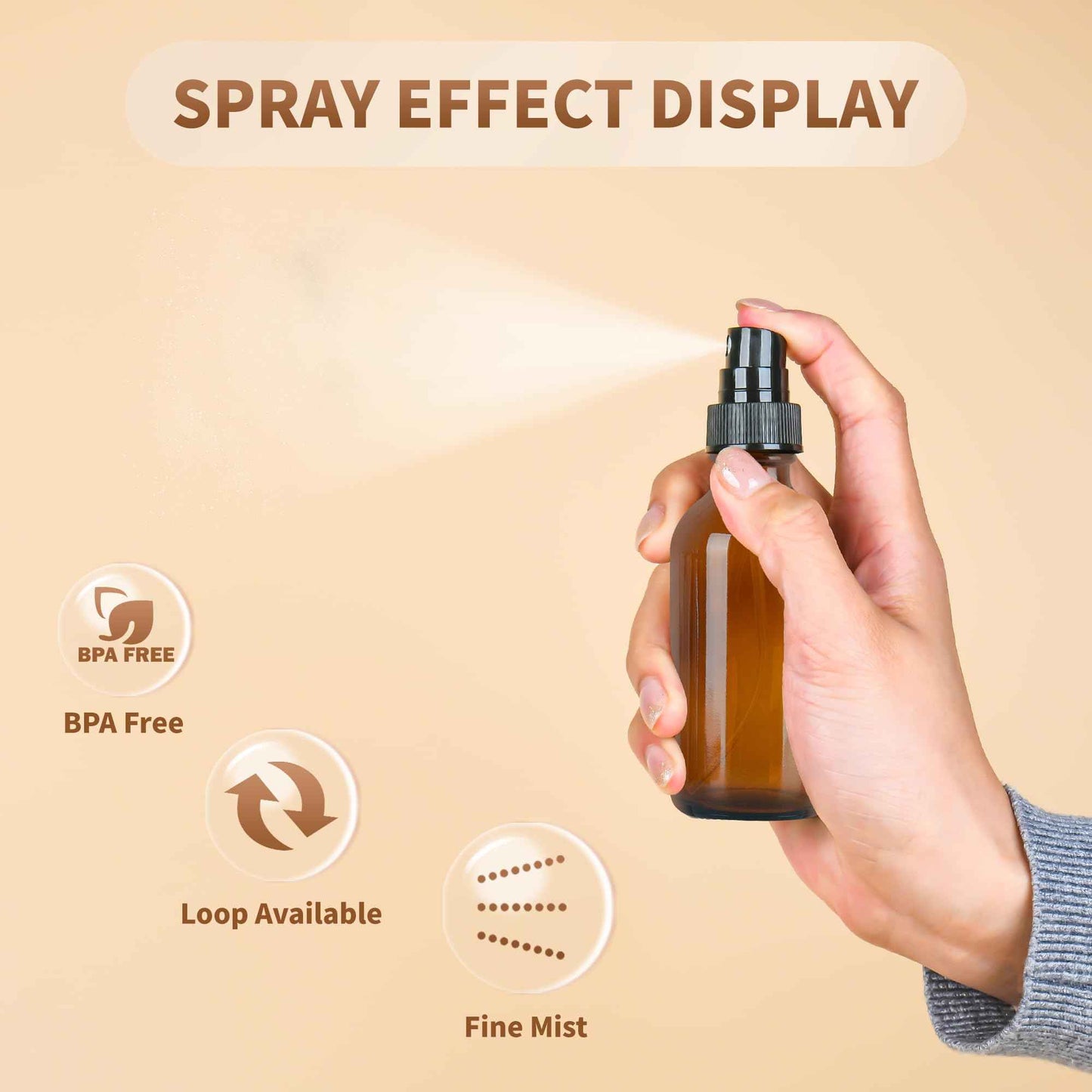 BILLIONSTARS 24 Pack 2oz Glass Boston Round Bottle with Fine Mist Sprayer - Amber - Essential Oils, Bath, Beauty, Hair & Cleaning - Leakproof Travel Bottles