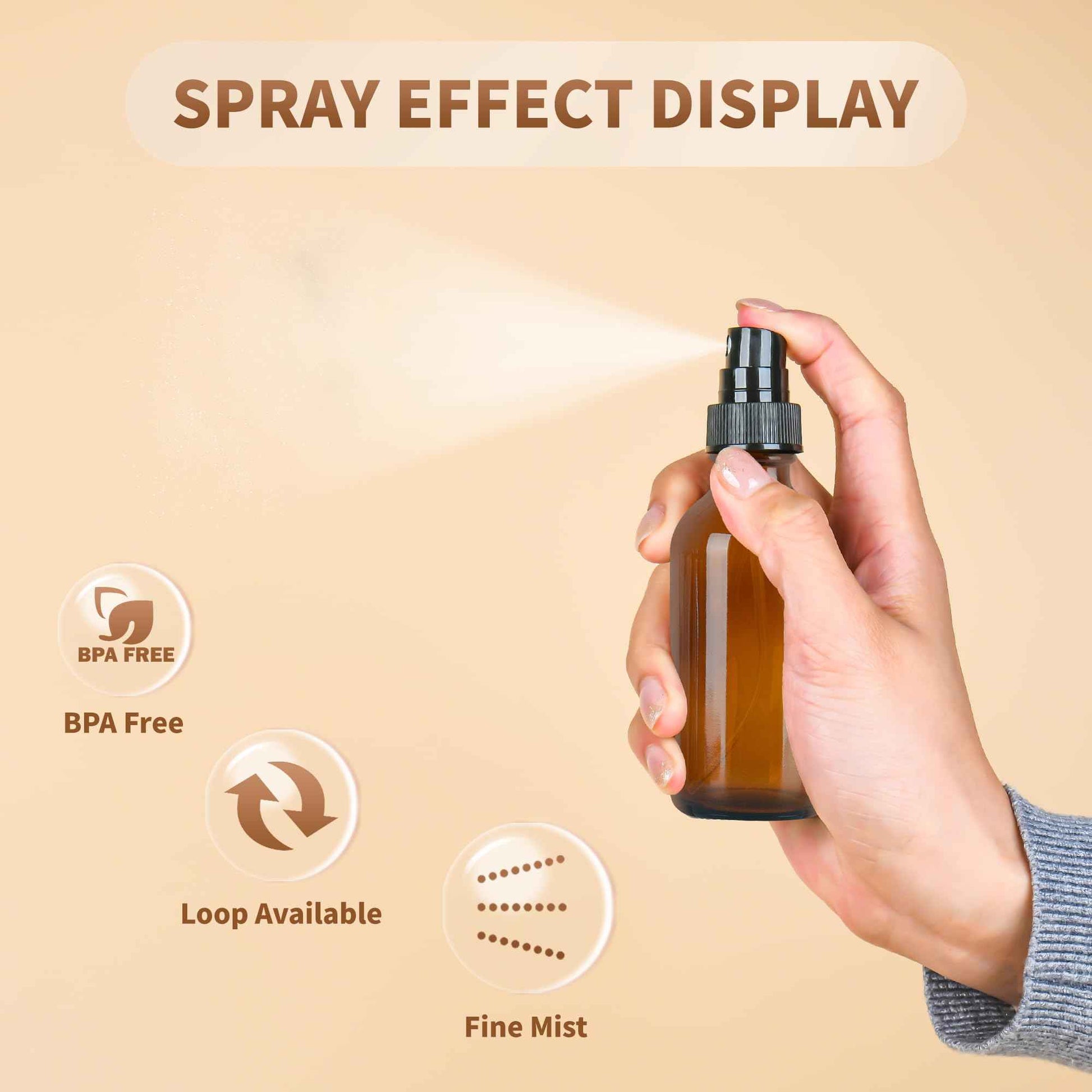 BILLIONSTARS 24 Pack 2oz Glass Boston Round Bottle with Fine Mist Sprayer - Amber - Essential Oils, Bath, Beauty, Hair & Cleaning - Leakproof Travel Bottles