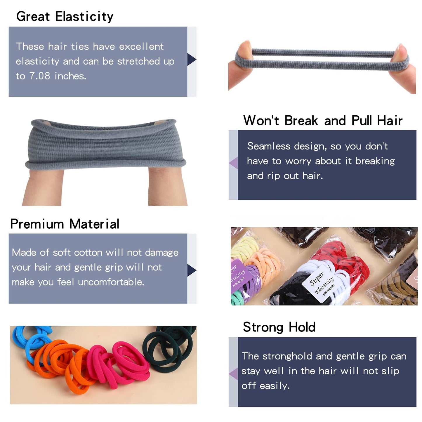 100PCS Hair Ties High elastic Women‘s hair bands Seamless Thick color mixed Hair Band Elastic Hair Ties Hold hair without damage Ponytail Holder