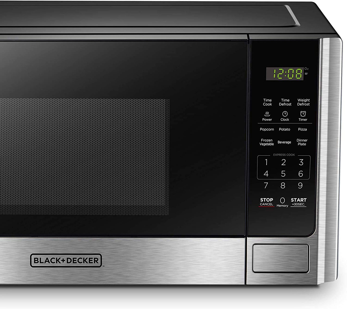 BLACK+DECKER Digital Microwave Oven with Turntable Push-Button Door, Child Safety Lock, Stainless Steel, 0.9 Cu Ft