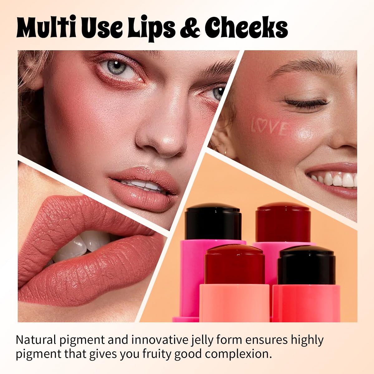 Milk Jelly Blush Stick, Lip and Cheek Makeup Cooling Water Jelly Tint,Vegan & Cruelty Free. (Red)