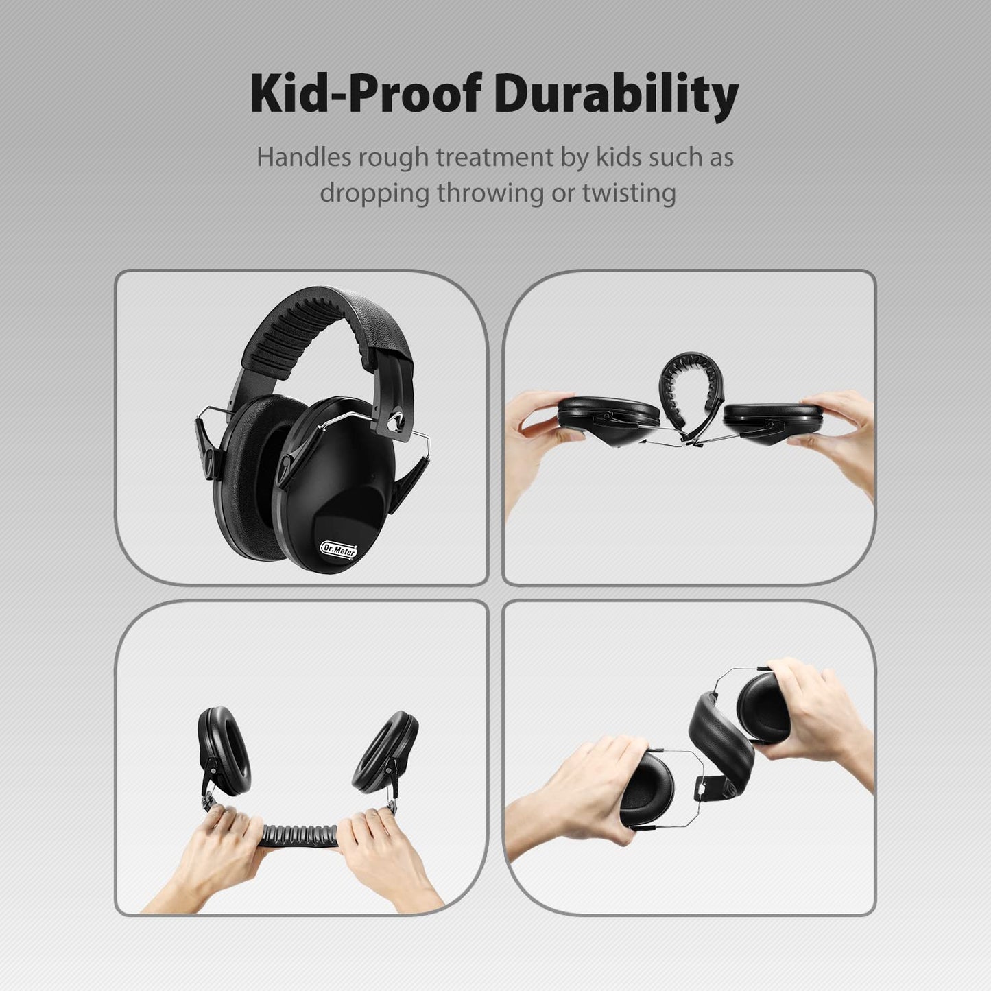 Dr.meter Noise Cancelling Ear Muffs: EM100 SNR27.4 Ear Muffs for Noise Reduction - Kids Noise Cancelling Headphones with Adjustable Headband for Monster Jam Sleeping Shooting Mowing Studying-Black