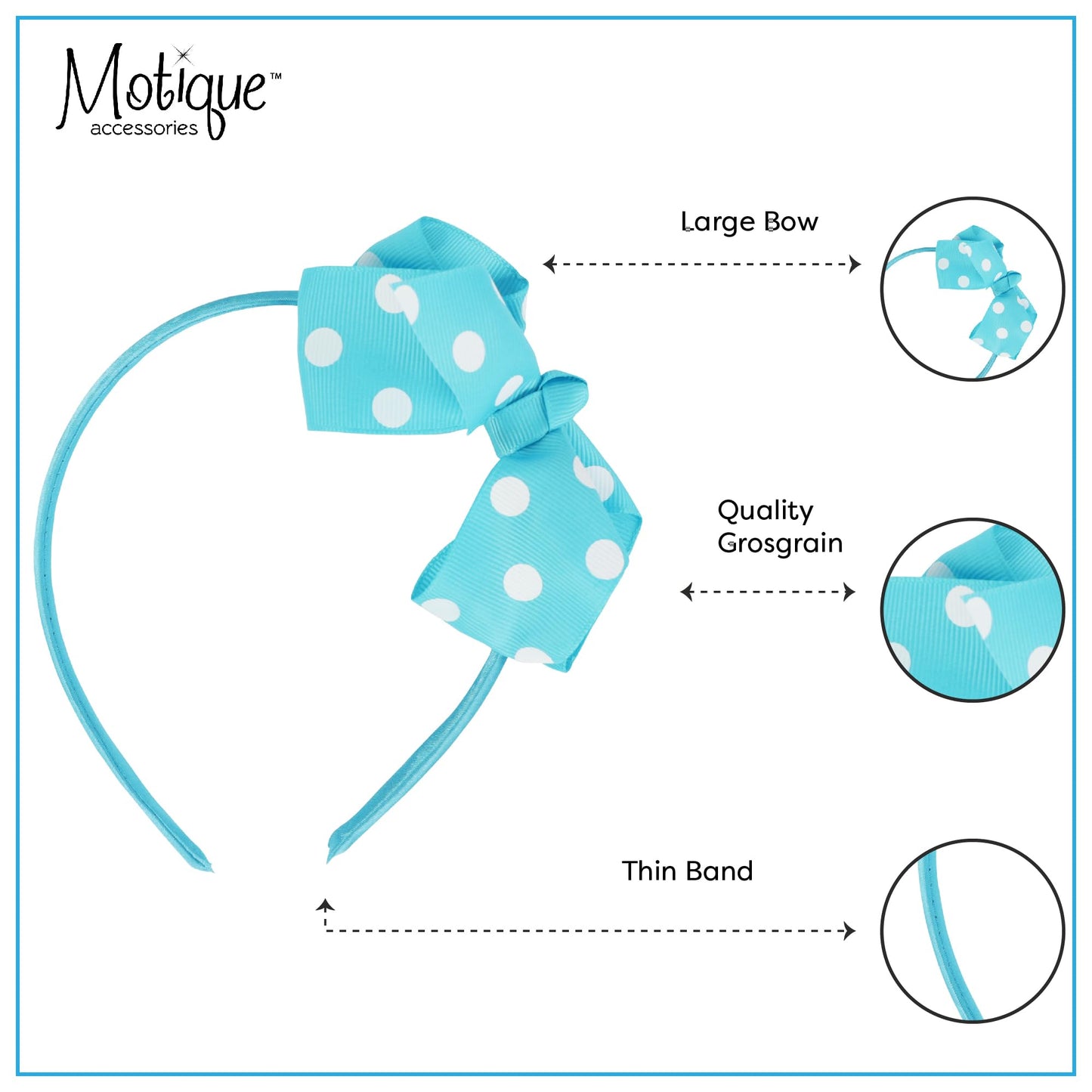 Motique Accessories Girls Polka Dot Bow Headband (Blue)