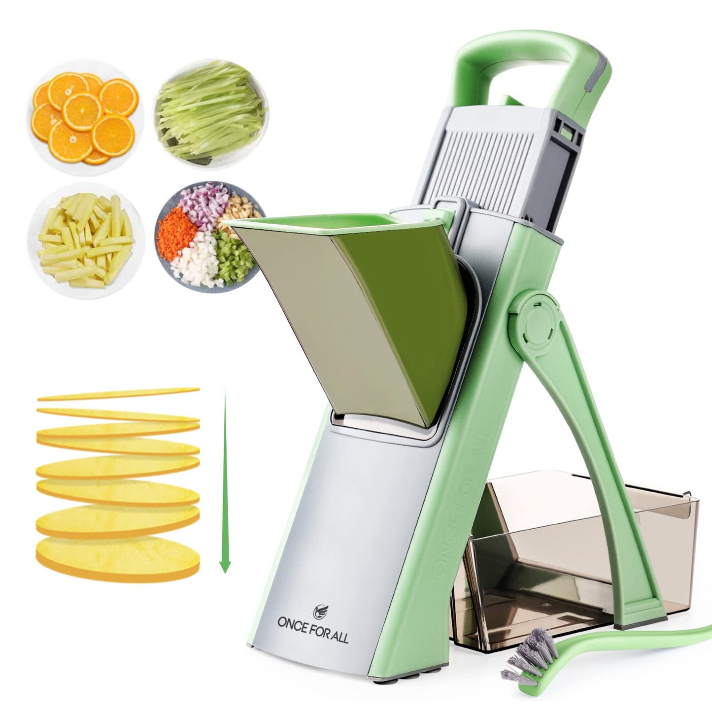 ONCE FOR ALL Upgrade Safe Mandoline Slicer Plus, Adjustable Vegetable Food Chopper Potato Fries French Fry Cutter, Detachable Blade, Kitchen Chopping Artifact, New Kitchen Gift JS03 Green