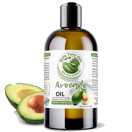 Bella Terra Oils - Avocado Oil 16oz - Cold-Pressed Purity, Unveiling Avocado's Nutritional Treasures, Perfect Carrier Oil for Blending Essentials