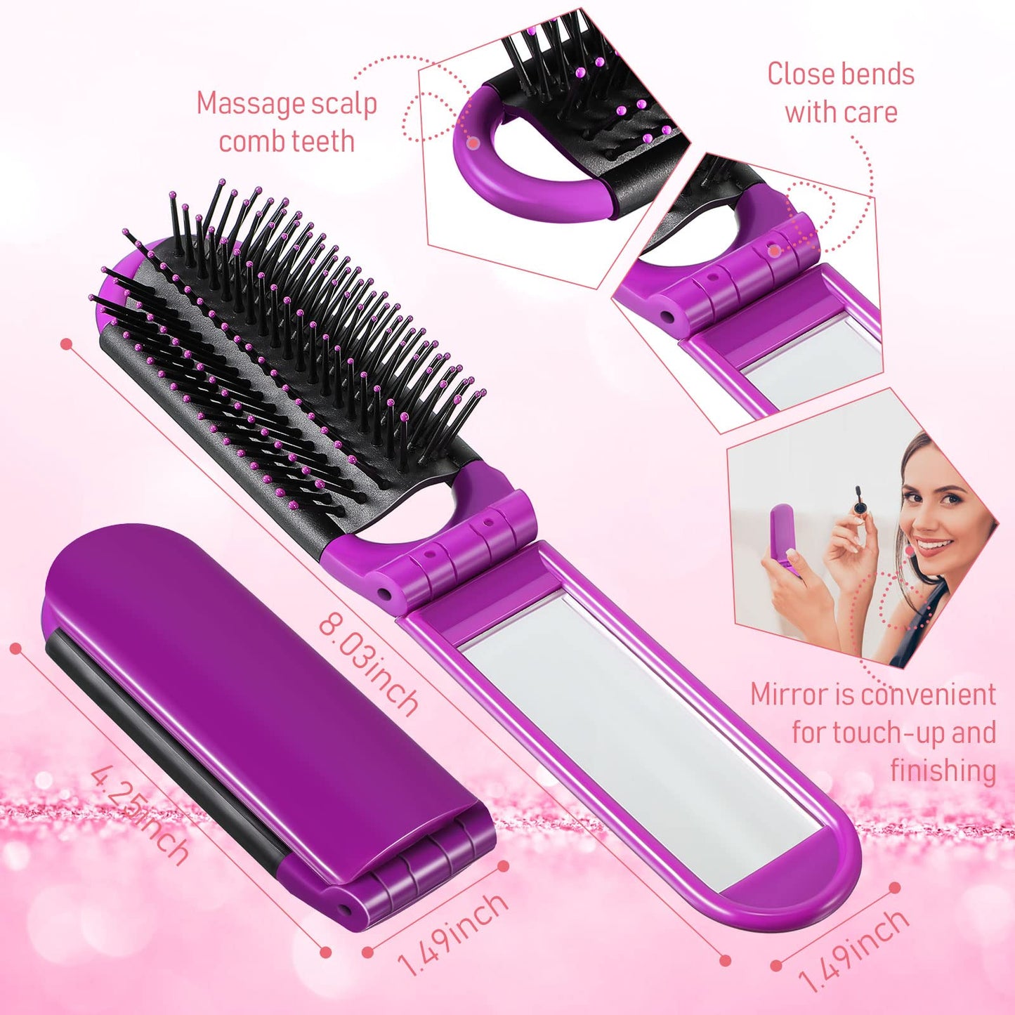 Chunful 30 Pcs Folding Hair Brush Set with Mirror Travel Hair Brush Portable Mini Brush for Women Men Pocket Small Bulk Hair Brushes for Purse Size Hair Styling Tools for Toiletry Bag